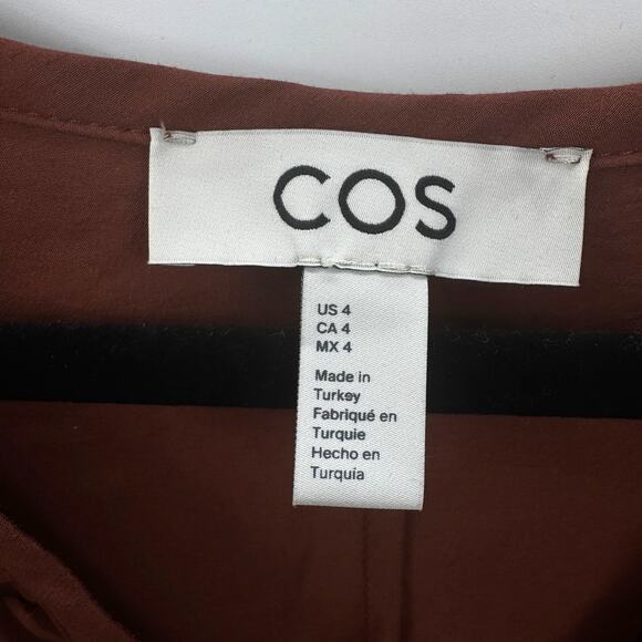 COS Allmira Dress Ruffled V-neckline Maxi Women's Size 4 Brown Fall - Picture 8 of 13